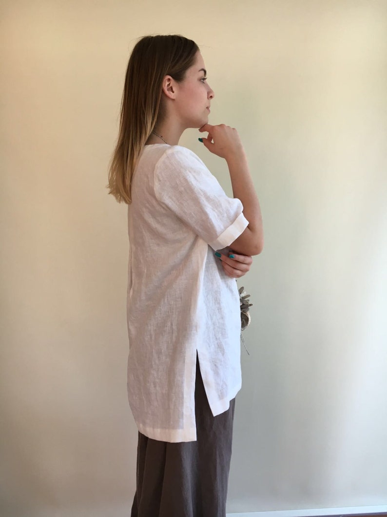 Long Linen Shirt, Beach Shirt, Loose Linen Shirt, White Linen Tunic, Plus Size Top, Tunic Top, Linen Shirt, Plus size top, Plus size Tunic image 3