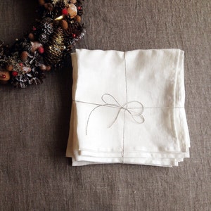 White Linen Napkins, Set of Four Cloth Napkins, Wedding Napkins, Stonewashed Linen Napkins, Cloth Dining Napkins, Large Napkins