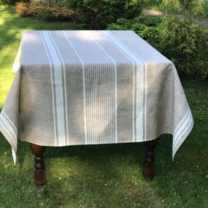 Linen tablecloth, French country red striped table cloth, square tablecloth, rectangle oval rustic table, country tablecloth, linen White Stripes