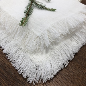 Linen Napkins, Set of Six Milky White Cloth Napkins, Cloth Dining Napkins, Frayed Napkins, Large Table Napkins  by Linenbee