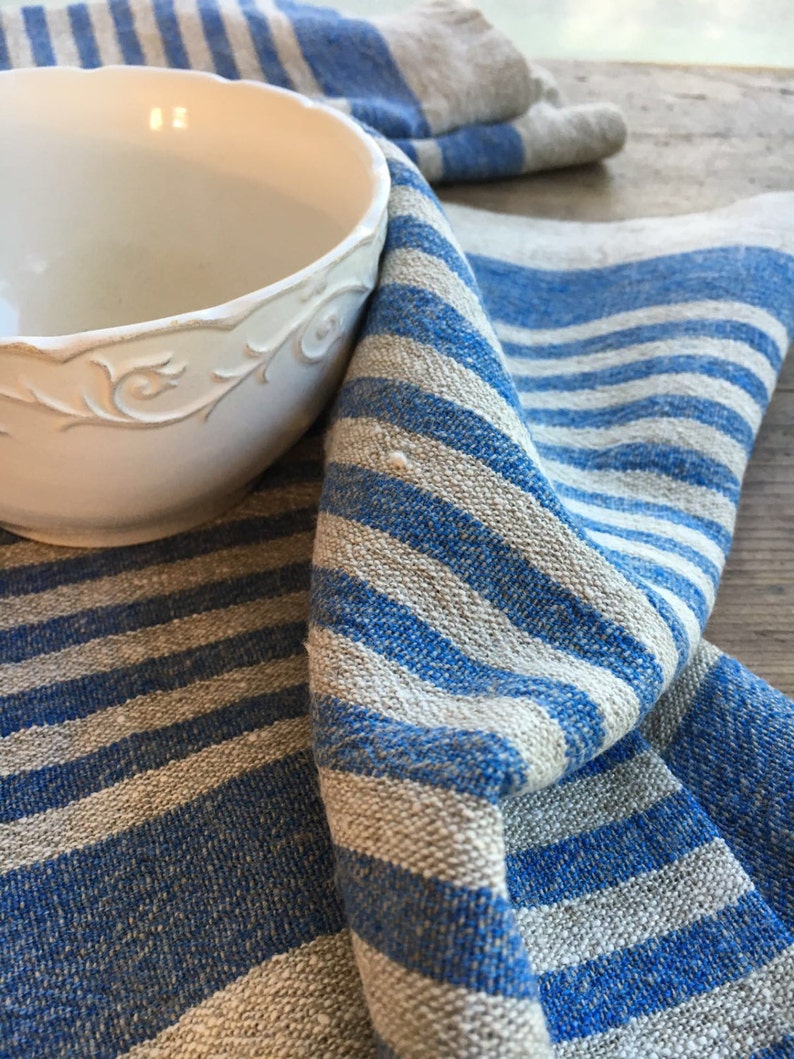 Set of Three Heavy Linen Tea Towels Dish Towels Kitchen Etsy