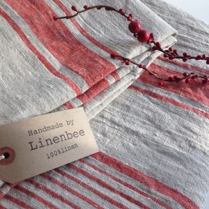 Linen tablecloth, French country red striped table cloth, square tablecloth, rectangle oval rustic table, country tablecloth, linen