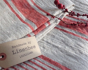 Linen tablecloth, French country red striped table cloth, square tablecloth, rectangle oval rustic table, country tablecloth, linen