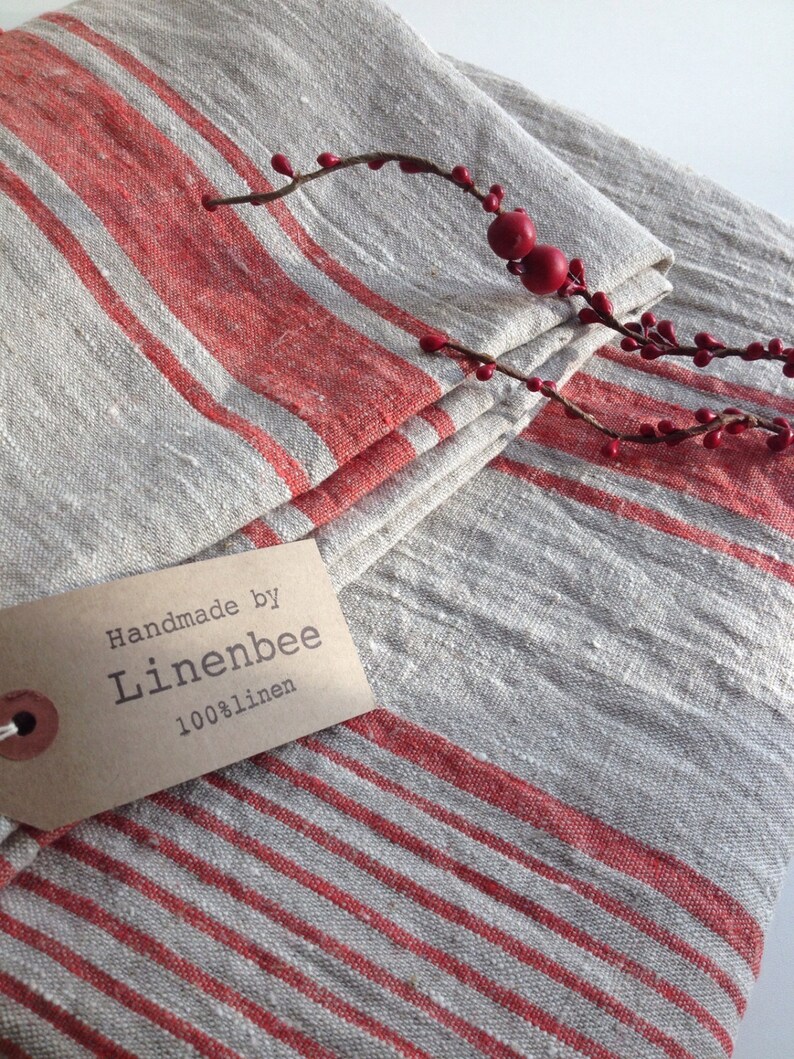 Linen tablecloth, French country red striped table cloth, square tablecloth, rectangle oval rustic table, country tablecloth, linen imagem 1