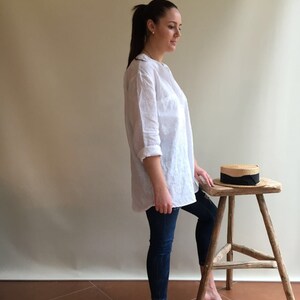 Linen Tunic Top, Linen Blouse, Loose Linen Shirt, Long Sleeves, White Linen Tunic, Boyfriend Shirt, White Linen Shirt, Plus Size Shirt image 2