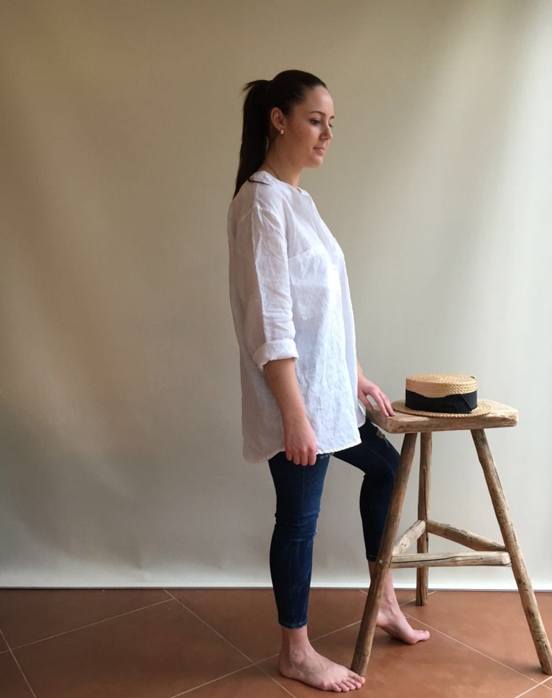 Linen Tunic Top, Linen Blouse, Loose Linen Shirt, Long Sleeves, White Linen Tunic, Boyfriend Shirt, White Linen Shirt, Plus Size Shirt image 2