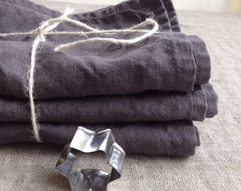 Linen Towels, Set of three Dark Grey Kitchen towels, dish towels, charcoal linen tea towels