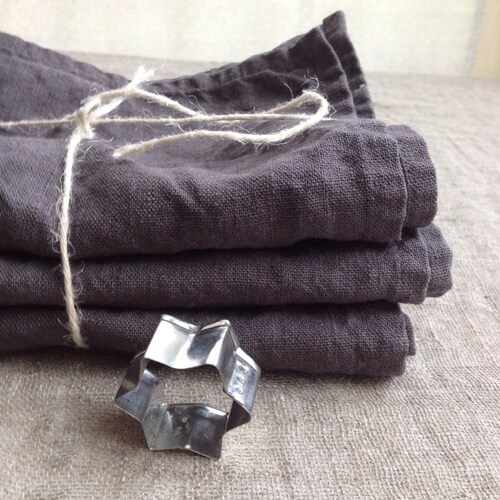 Linen Towels Set of Three Dark Grey Kitchen Towels Dish Etsy
