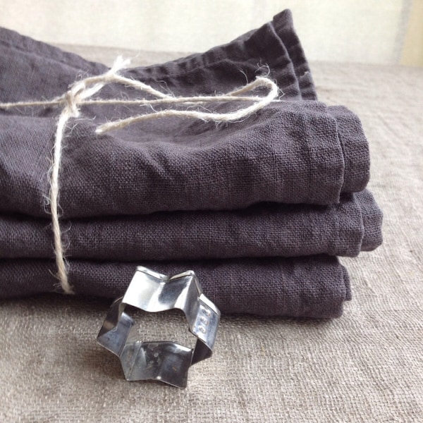 Linen Towels, Set of three Dark Grey Kitchen towels, dish towels, charcoal linen tea towels