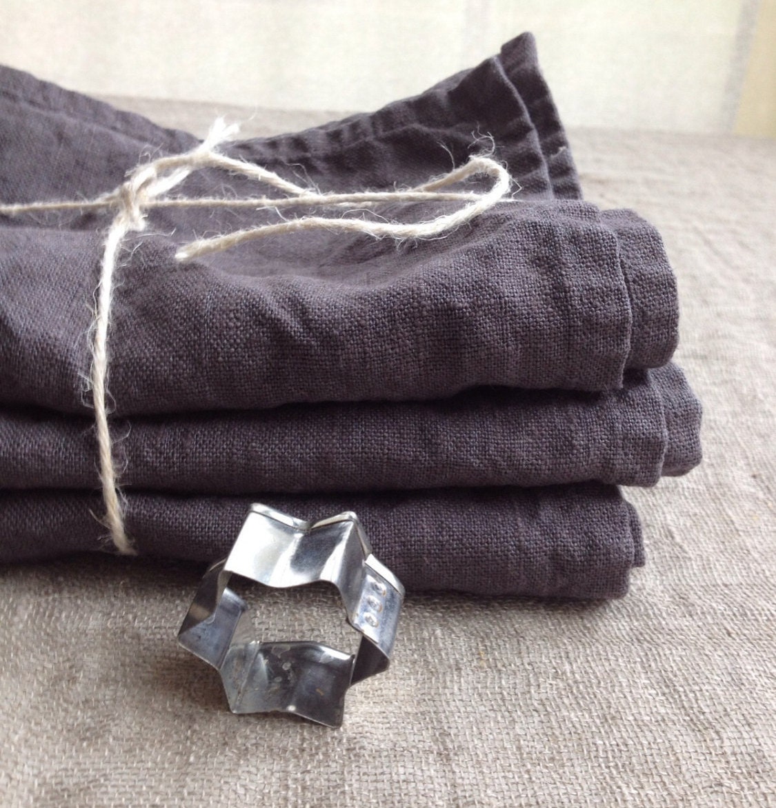 Linen Towels Set Of Three Dark Grey Kitchen Towels Dish Etsy