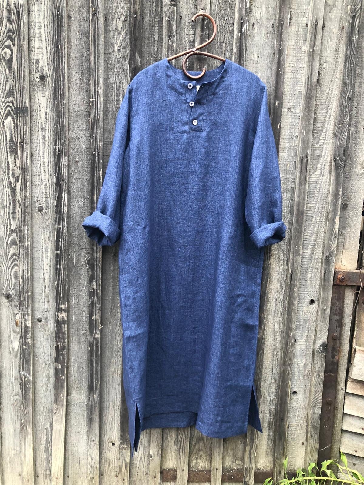 Linen Henley Dress - Etsy