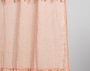 Gauze Linen Curtains Pink/Peach, Linen Drapes, Window Curtains, long curtains, long drapes, custom linen curtains, linen panel ribbon rod