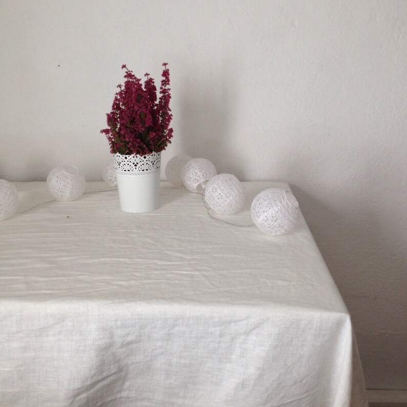 White Linen Tablecloth, Stonewashed European Linen, Rectangle Tablecloth, Extra large tablecloth, Oval Tablecloth by Linenbee image 2