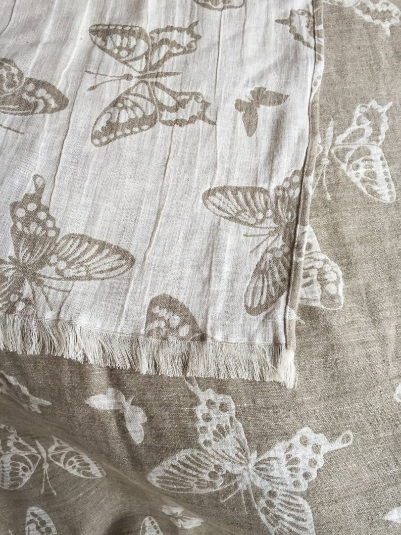 Linen bed throw with butterflies, romantic bed cover, linen bed cover, linen blanket, duplex blanket, summer blanket, decorative throw image 3