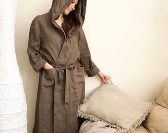 Leinen Bademantel mit Kapuze, Damen Leinen Robe, Leinen Robe, Damen Robe, Kimono Robe, weiches Nachthemd, Damen Nachtwäsche, Morgenkleid mit Kapuze