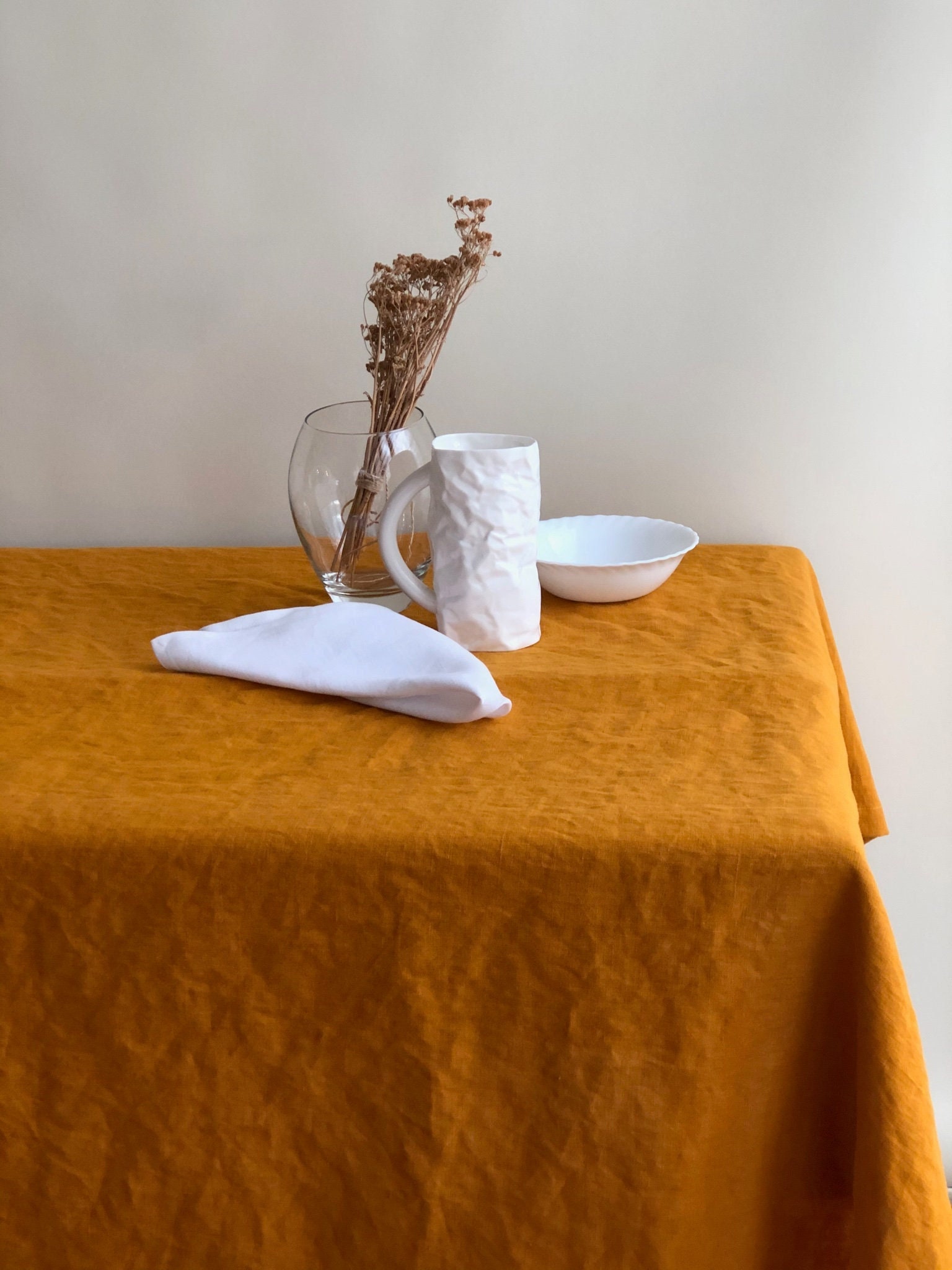 マスタード リネン テーブルクロス、リネン オレンジのオレンジ