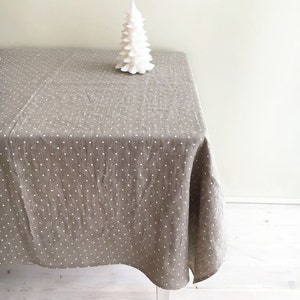 Linen Christmas tablecloth, White dotted tablecloth, Stonewashed natural linen tablecloth, rectangle tablecloth Christmas table polka dots image 3