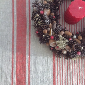 Linen tablecloth, French country red striped table cloth, square tablecloth, rectangle oval rustic table, country tablecloth, linen image 2