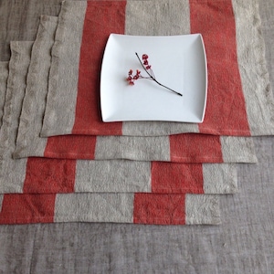 Leinen Tischsets, 6er Set, Leinen Tischsets, Gestreifte Tischsets, gewebte Tischsets, Leinen Leinen