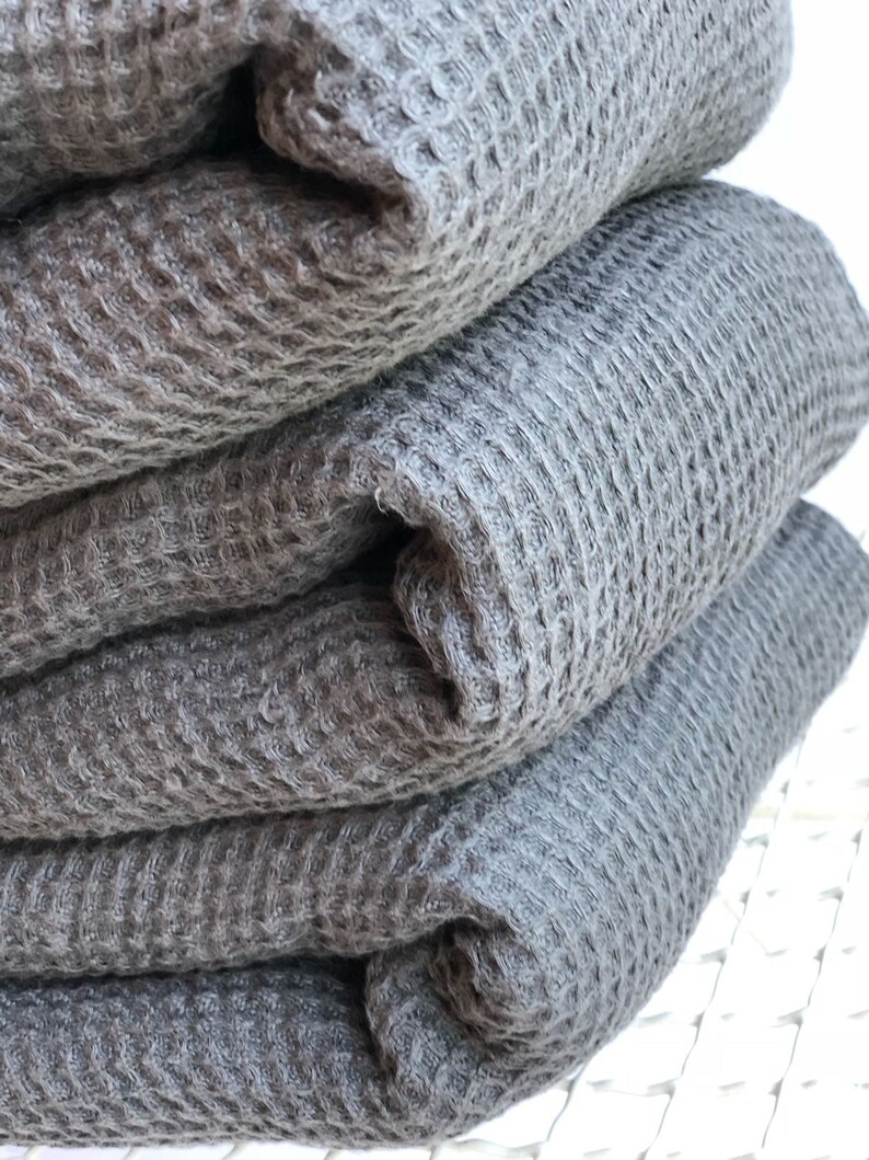 Dark Grey Linen Bath Towel Waffle Gift for Men Large Towel Etsy