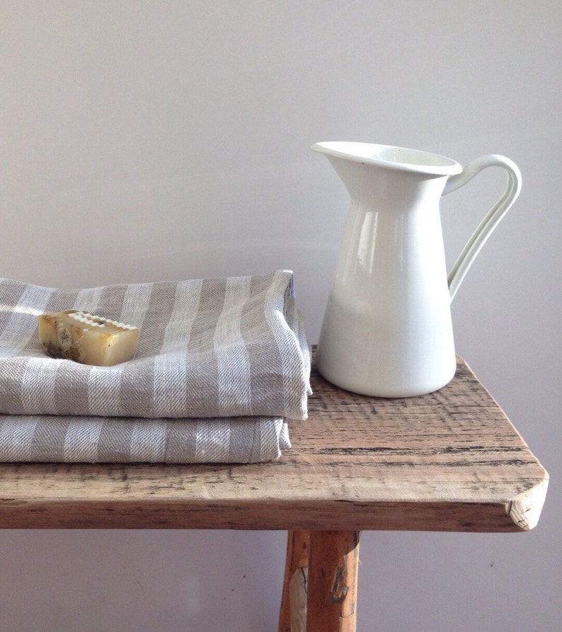 Large Linen Bath Towels Set of 2 Striped Natural Bath Towel Etsy