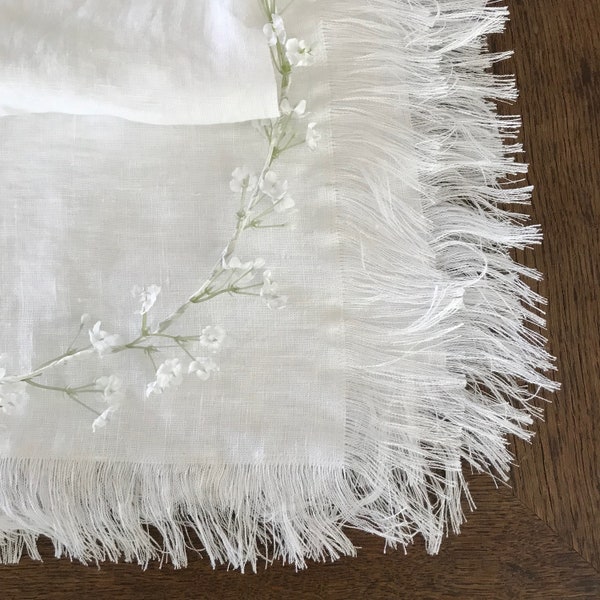 White Linen Tablecloth,Tablecloth with Fringes Stonewashed European Linen,Extra large tablecloth, Oval Tablecloth by Linenbee