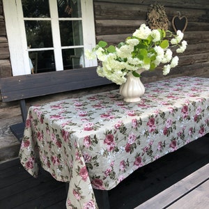 Linen tablecloth with Roses, Flower print, Custom tablecloth, Linen table cloth, Round tablecloth, Floral Tablecloth image 5
