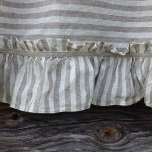 Linen curtain valance with Ruffles, Striped Linen Curtain, Window Panel French Country Curtain, Shabby Chic Cafe Curtains
