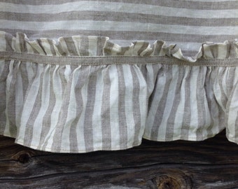 Linen curtain valance with Ruffles, Striped Linen Curtain, Window Panel French Country Curtain, Shabby Chic Cafe Curtains