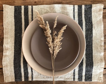 French Striped Linen placemats, set of 10 linen placemats, striped placemats, rustic placemats, country placemats, natural placemats country