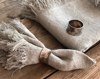 Linen Napkins, Set of Six Natural Cloth Napkins, Cloth Dining Napkins, Frayed Napkins, Large Table Napkins  by Linenbee