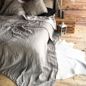 Linen bed cover, Rustic linen, Rustic blanket, linen throw, bed throw, rustic throw, natural bed covers, linen bedding, burlap bedding image 2