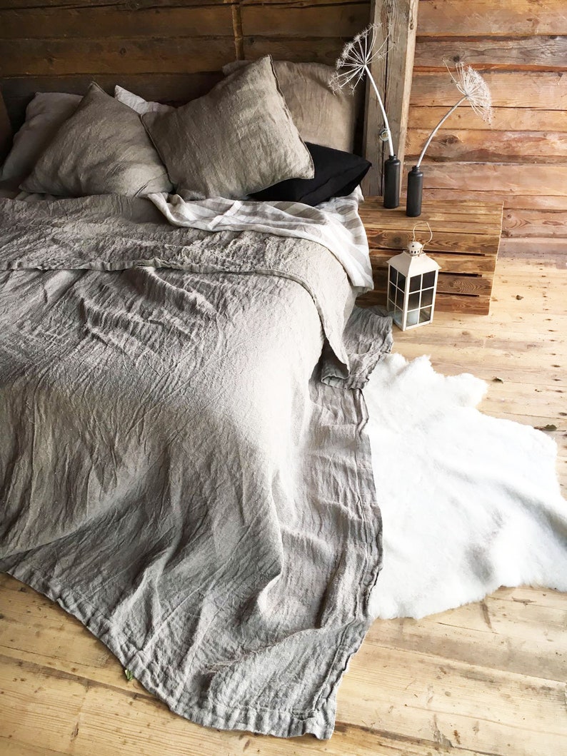Linen bed cover, Rustic linen, Rustic blanket, linen throw, bed throw, rustic throw, natural bed covers, linen bedding, burlap bedding image 2