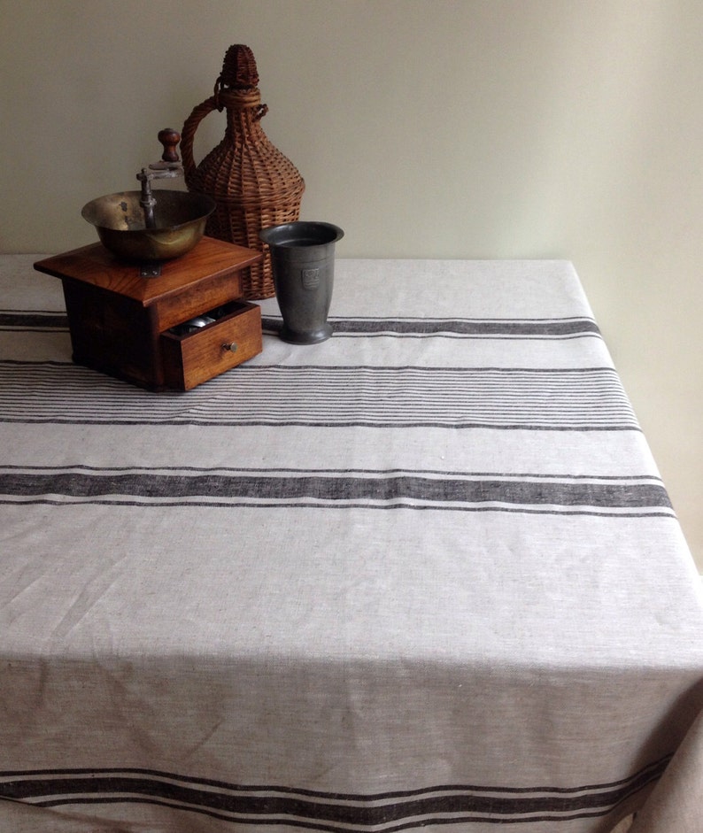 Linen tablecloth, French country rustic table cloth, square tablecloth, oval tablecloth, striped tablecloth, sack linen image 2