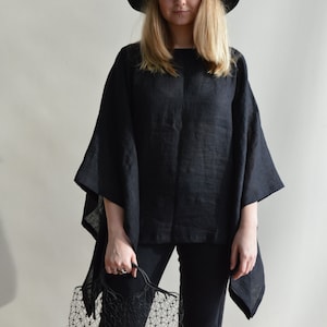 Linen Kimono Top, Poncho Top, Loose Linen Top, Lightweight poncho, Womens poncho, Boho Poncho, Boho Top, Kimono Top Linen Cover up Plus size image 2