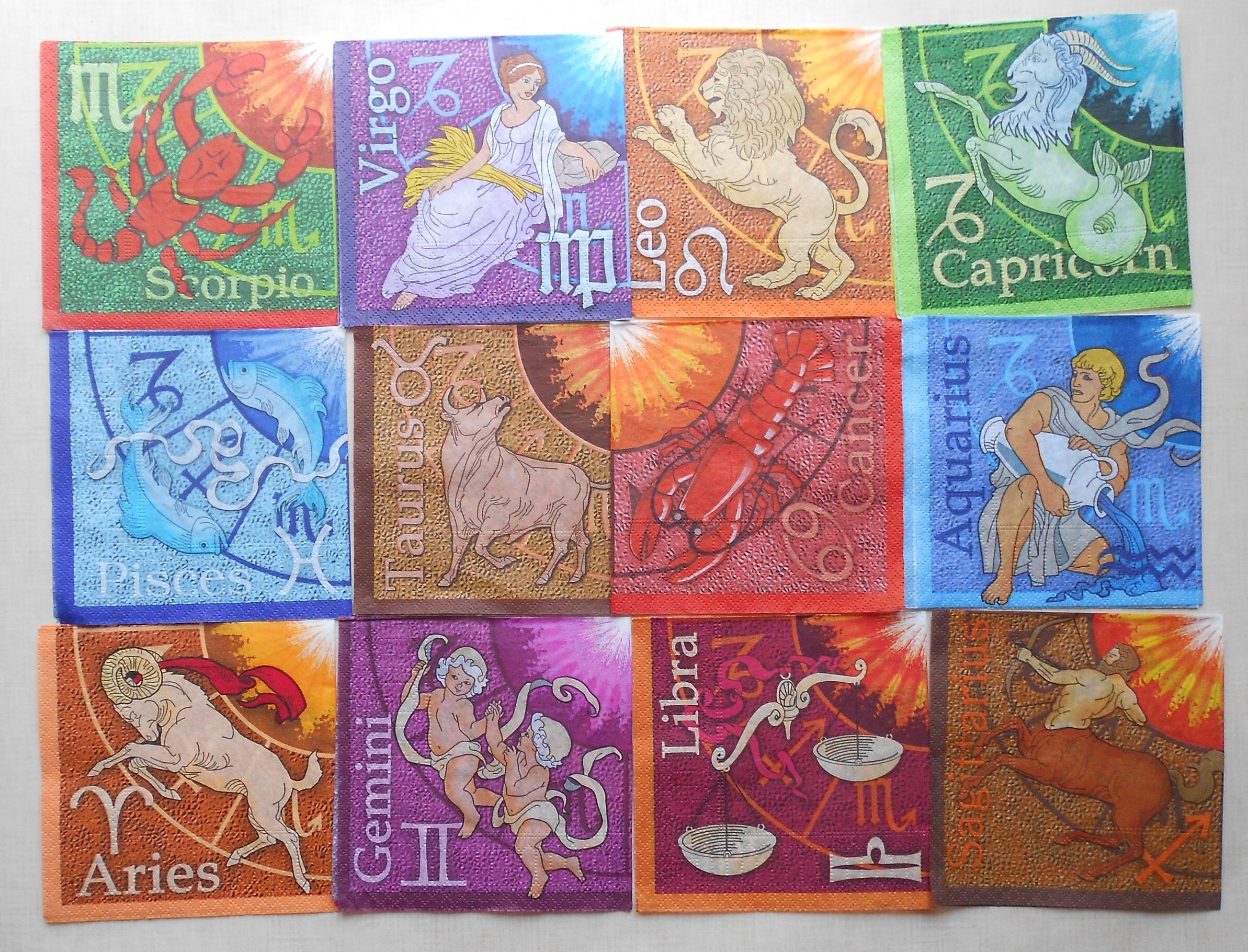 Lot of 12 Astrology Star Sign Zodiac Paper Napkins / Etsy