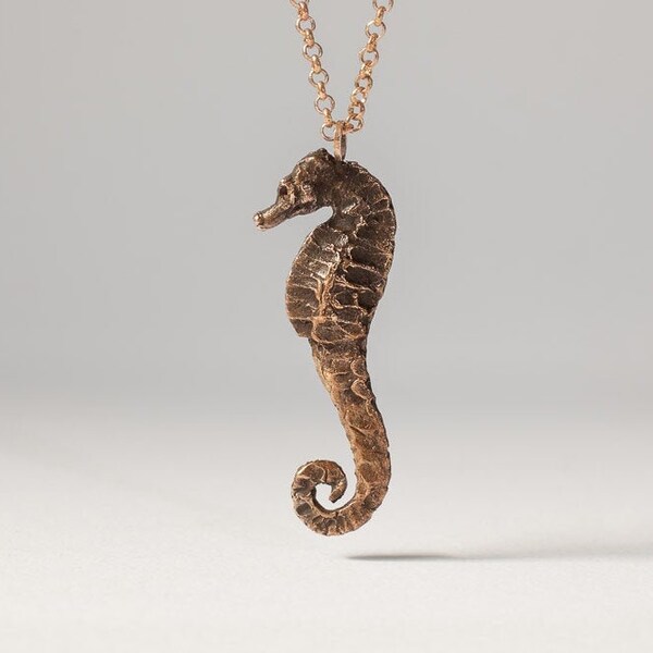 pendentif d’hippocampe en bronze - porte-bonheur - collier d’hippocampes - collier nautique - hippocampe fait main - charme d’hippocampe