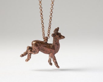 bronze deer necklace - deer lover gift - stag pendant - woodland jewelry - unisex gift -reindeer jewelry - deer charm