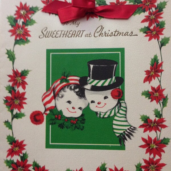 Vintage New Old Stock, Christmas Card, Sweetheart Snow People,1950s