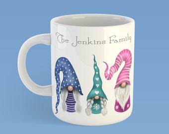 Personalized Scandinavian Gnome Family Mug, Nordic Winter Gonk Gift