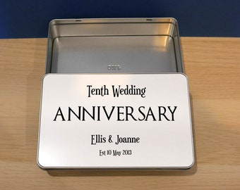 Tin Wedding Anniversary Gift, Personalised Wedding Anniversary tin, 10th Wedding Anniversary, Tenth Anniversary Keepsake tin for husband