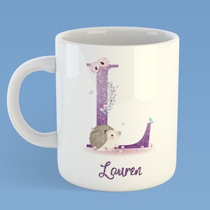 Personalised hedgehog mug, hedgehog letter mug, hedgehog lover, hedgehog gift, Hedgehog Alphabet Initial mug, Hedgehog mug stocking filler