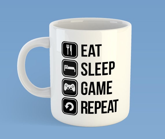 Personalised Eat Sleep Game Travel Mug Drink Flask Birthday Coffee Gamer Gift