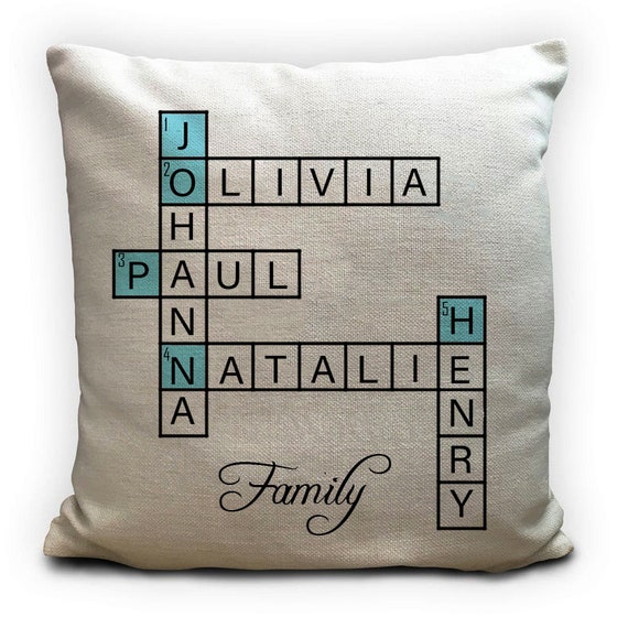 Family names crossword puzzle cushion, Gift for Grandmother, Personalised  puzzle cushion, Family puzzle cushion, Mother's day gift,