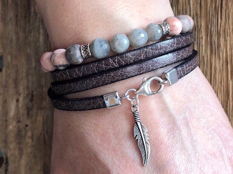 Pink Zebra Jasper Bracelet Sterling Silver /& Gemstone Bracelet for Women Positivity and Balance Womens Labradorite Bracelet