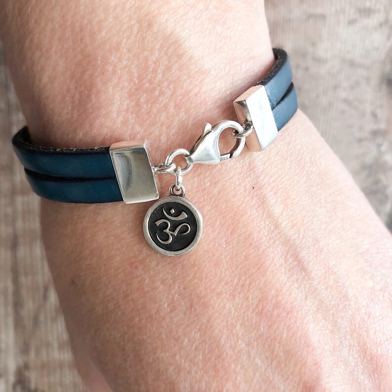 Ohm Charm Bracelet, Single Wrap Leather Bracelet, Sterling Silver & Leather Bracelet, Ohm Jewellery, Gift For Women image 3