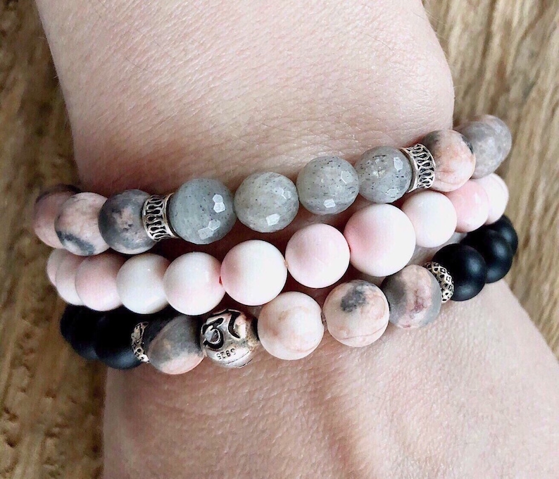 Pink Zebra Jasper Bracelet Sterling Silver /& Gemstone Bracelet for Women Positivity and Balance Womens Labradorite Bracelet