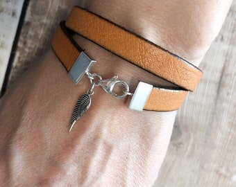 Angel Wing Bracelet, Leather Wrap Bracelet, Sterling Silver & Leather Bracelet, Angel Wing Jewellery, Double Wrap Wide Leather