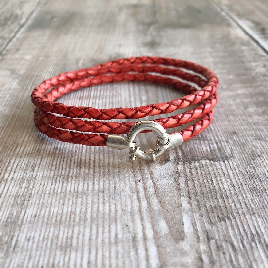 Sterling Silver & Round Braided Leather Bracelet