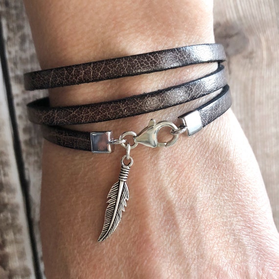 feather leather bracelet